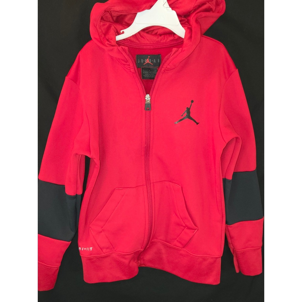 Jordan Dri-FIT Full Zip Hoodie Red Black Colorblock Kids Size S (8-10)